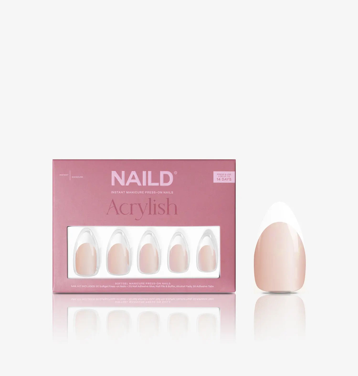 Glazed french ACRYLISH (almond) Softgel Press On Nails (NEW)