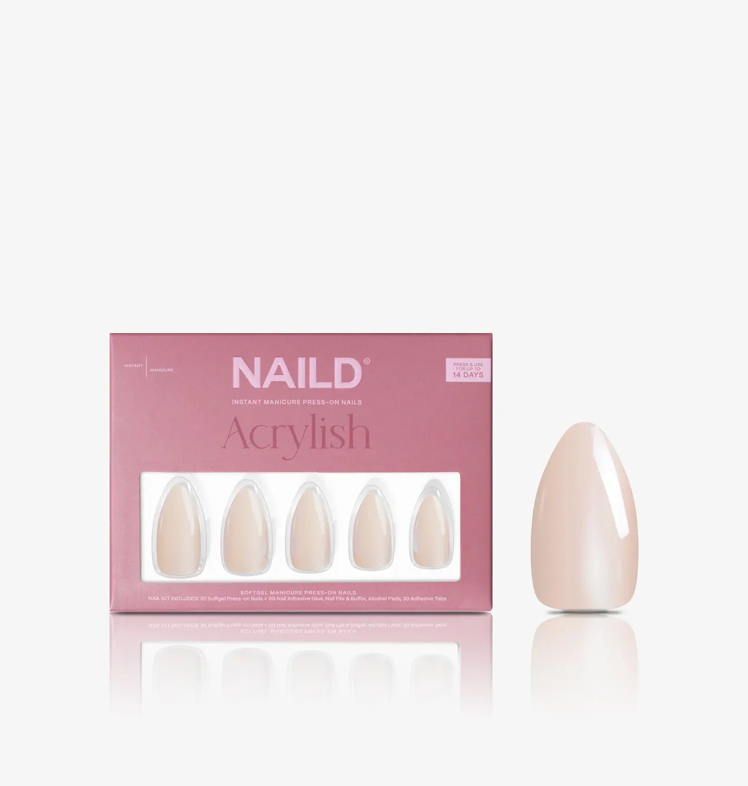 Glazed pearl ACRYLISH (almond) soft gel artificial nails (NEW)